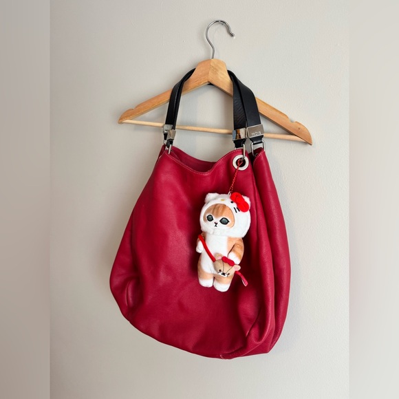 Prune red leather hobo bag w hello kitty car bag charm boho - Picture 2 of 14